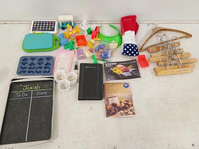 Assorted Lot: Hangers, Bread Machine Cookbooks, Educational Toys, Organizer, Planters