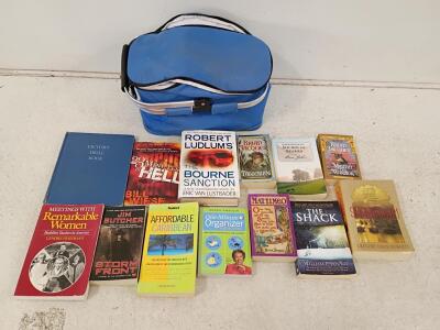 Assorted 13-Book Lot with RIO Gear Tote &ndash; Fiction, Non-Fiction, Self-Help, Travel