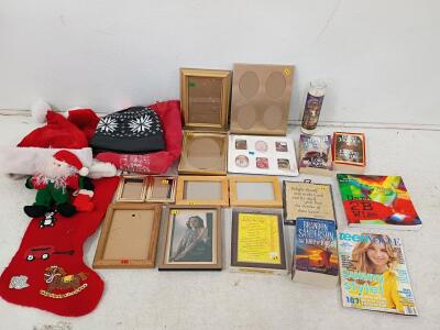 Large Mixed Lot &ndash; Christmas D&eacute;cor, Knit Hat, Frames, Candle, Books, Teen Vogue Magazine