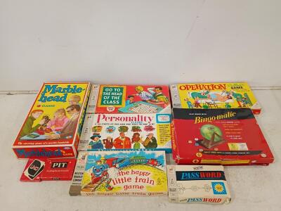 Vintage Board Game Lot Milton Bradley, Ideal, Transogram &ndash; Operation, Marblehead, Train, UNO, Pit+
