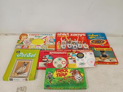 Vintage 1960s-70s Lot &ndash; Spirograph, Track & Trap, Liquid-Thread, Stadium Checkers & More