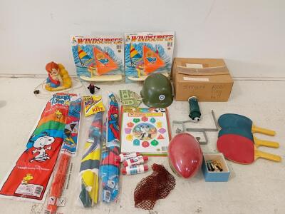 Vintage Toy Lot &ndash; Sealed Snoopy Kite, Battery Windsurfers, Hi-Flier Kites, Sports Sets, 1980s-90s