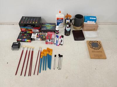 Large Mixed Lot of Art and Office Supplies (Acrylic Paints, Pens, Smart Plugs, More)