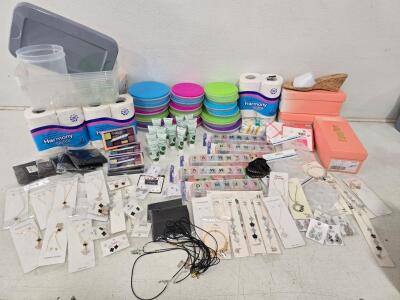 Large Merchandise Lot &ndash; Jewelry, Cosmetics, Food Containers, 12 Harmony Tissue Rolls, EasyFlex Shoes