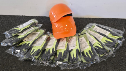 GUYISA GJ3031-XL Gloves (12 Pairs) & 2 Orange Hard Hats - XL Size, High-Visibility PPE