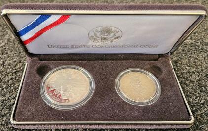 1989 U.S. Mint Bicentennial Of Congress Proof Set - Silver Dollar & Clad Half Dollar, OGP, COA
