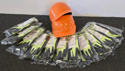 GUYISA GJ3031-XL Gloves (12 Pairs) & 2 Orange Hard Hats - XL Size, High-Visibility PPE