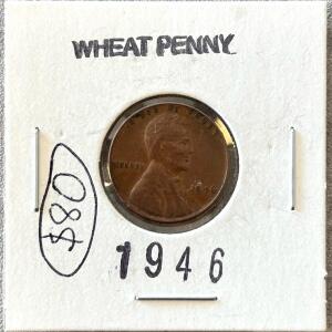 1946 Lincoln Wheat Penny, Philadelphia Mint, 95% Copper, 3.11g, In 2x2 Flip Holder