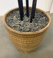 Artificial 6 ft Faux Bamboo Plant With 5 Black Stems In Large Ceramic Pot With River Rocks - 3