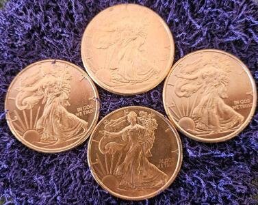 4 x 1 oz .999 Fine Copper American Eagle Walking Liberty Rounds, 39mm Diameter