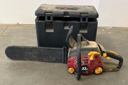 Homelite 33cc 16" Gas Chainsaw With OEM Storage Case & Bar Cover &ndash; Manual Start, 2-Cycle Engine