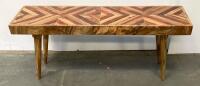 Chevron Inlay Solid Wood Bench, Geometric Pattern, 48" x 16", Mid-Century Modern Style - 3