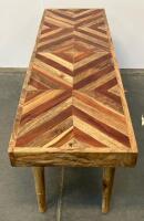 Chevron Inlay Solid Wood Bench, Geometric Pattern, 48" x 16", Mid-Century Modern Style - 4