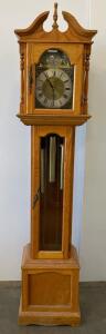 Oak Grandfather Clock "Tempus Fugit" Mechanical 8-Day Westminster Chime, 76" Tall