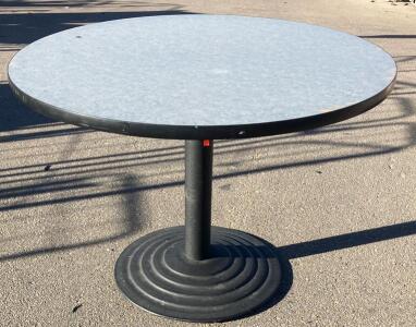 Commercial Round Pedestal Table, Gray Laminate Top, Black Metal Base