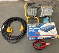 Chicago Electric 2000W/4000W Power Inverter, Camco 25ft 30A RV Cord, Halogen Work Lights