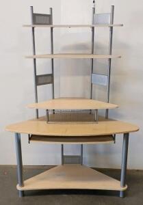 Corner Computer Desk With Shelves, Light Wood/Grey Finish,