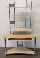 Corner Computer Desk With Shelves, Light Wood/Grey Finish,