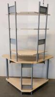 Corner Computer Desk With Shelves, Light Wood/Grey Finish, - 4