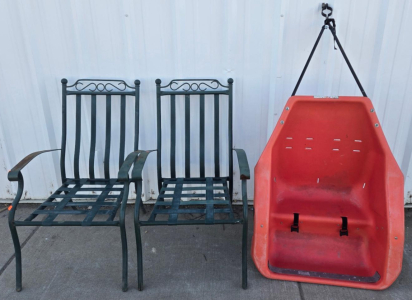 Pair Of Metal Outdoor Patio Chairs, Adaptive Special Needs Swing Seat w/ Wheels & Harness