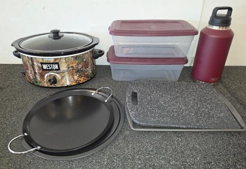 Weston Camo Slow Cooker, YETI 18 Oz Rambler Bottle, Kitchenware Set (Shelf T)