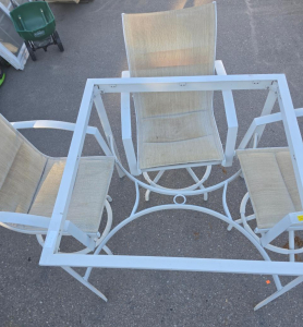 White Aluminum Patio Set, Table Frame, 3 Swivel Textilene Chairs, Umbrella Hole