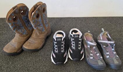 Western Boots (Youth), Skechers D&rsquo;Lites Sneakers, Sport Sandals &ndash; Lot Of Three Pairs Sizes 6-7.5