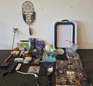 Large Miscellaneous Lot: Dreamcatcher, Collapsible Basket, Headlamp, Extension Cords, Western Towels And Horse Candle