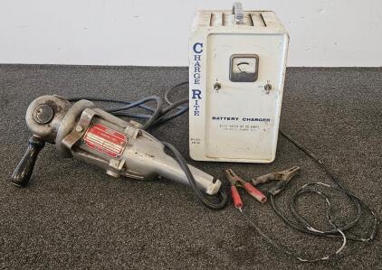 Dayton 2Z5943 9" Production Sander 2HP 5000RPM (Tested, Works) & Charge Rite CR-20 20A 6/12V Battery Charger