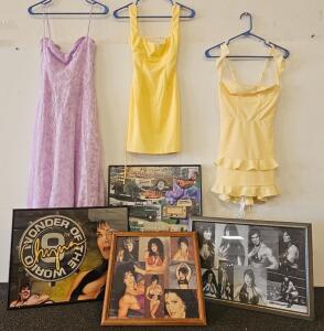 Lucy In The Sky Dresses &ndash; Lavender Maxi S, Yellow Mini XXS, Yellow Ruffle Mini S, Lot Of 3. Chyna Wrestling Framed Pictures