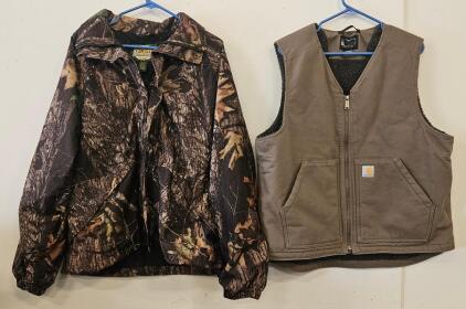 Carhartt L Sherpa Lined Brown Vest OV4394-M & Cabela&rsquo;s M Camouflage Insulated Hunting Jacket 941583