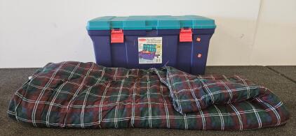 Rubbermaid Deep ToteLockER 2456 Storage Trunk 32"x17"x17.8" With King Size Plaid Flannel Comforter (S)
