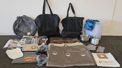 Blackout Curtain Panel Sets, 2 XL Tote Bags, Pop-Up Hamper, Kitchenware, Household Accessory Lot