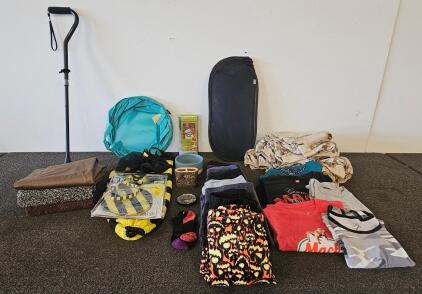 Mixed Household And Clothing Lot: 12 Item Groups, New Bee Costume, Shirts, Rugs, Cane (P)