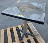 Outdoor Mesh Patio Chair & 30" Square Caf&eacute; Table Set, White Frame, Mandala Print Top, Stackable - 2