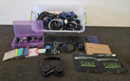 Large Mixed Lot - Iomega Zip Drive/Disks, Arteck Wireless Keyboard, Cables, Adapters, Peripherals
