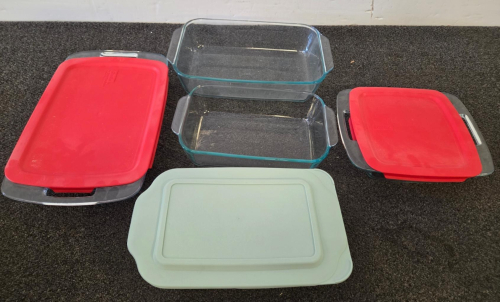 Pyrex Glass Baking Dish Set, 5 Sizes With Lids, 2qt 8x8in, Easy Grab Handles, Stackable