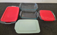 Pyrex Glass Baking Dish Set, 5 Sizes With Lids, 2qt 8x8in, Easy Grab Handles, Stackable