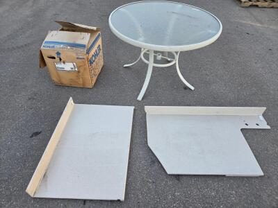 KOHLER K-2644 Wall-Mount Laboratory Sink, White, 21x18x11", 3 Faucet Holes, With Panels, 1982, Glass Top Patio Table, & Counter Top Pieces