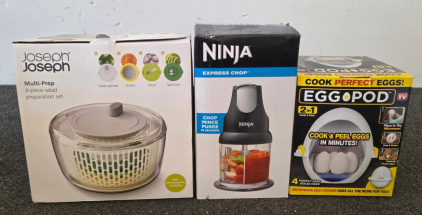 EggPod Microwave Egg Cooker 4-Egg Capacity, BPA-Free Plastic, Quick Peel & Cook, Ninja Express Chop, & Joseph Salad Prep (All New In Packaging)
