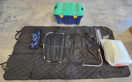 Soft-Sided Portable Pet Cover & Divider For Car Back Seat, 36" x 24" x 24", Foam Pads, Tote, Diving Flippers Lot