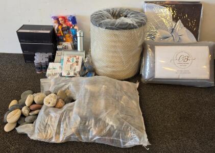 Mixed Pallet Lot &ndash; Home Linen Bedding, Large Air Filter, River Stones, Dolls, Crafts, Mechanical Part