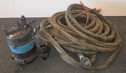 Electric Submersible Water Pump With Discharge Hose, Pump Is Functioning