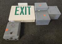Mixed Lot Electrical Junction Boxes & Lithonia Exit Sign, Steel & Plastic, 6 Pieces