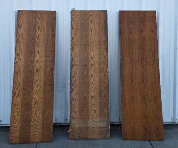 Set Of 3 Solid Oak Veneer Doors, 80"x24"x1.75", Medium Brown, No Hardware, Used Condition (Side Of Conex 5)