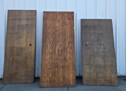 Set Of 3 Flat Panel Wood Interior Doors, Est. 80"x36"x1.5", Prepped For Handles, Medium-Finish (Side Of Conex 5)