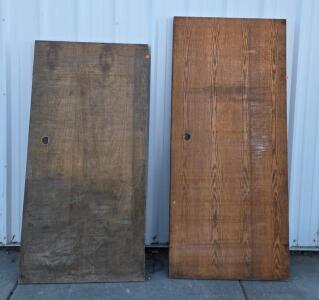 Pair Of 80"x30" Hollow Core Wood Veneer Interior Flush Doors With Handle Bore Holes (Side Of Conex 5)