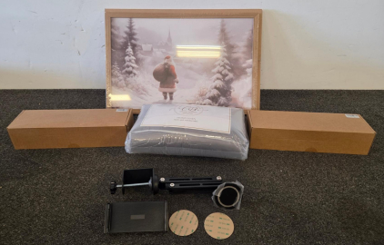 Christmas Santa Wall Art, Longhui Bedding Gray Cushion Covers, 2 Ipad Black Table Mount Bundle