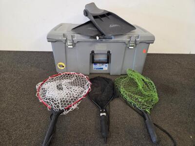 Fishing Accessory Bundle: Creek Company Float Tube Fins (Large), 3 Landing Nets, & A Large Tote
