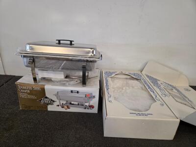 First Street Full-Size Stainless Steel Chafer Set w/ Pans, Lid, Fuel Holders, Boxed & Vintage Preserved Wedding Dress